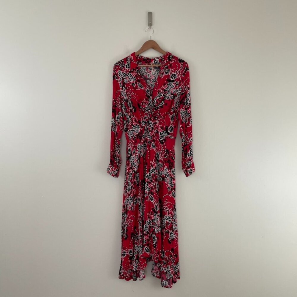 Free People Tough Love Maxi Shirtdress in Red Floral Size 10